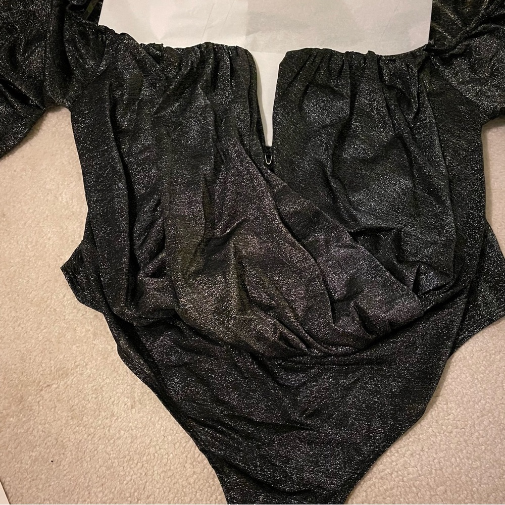 FASHION NOVA black/silver metallic bodysuit 2X NWOT